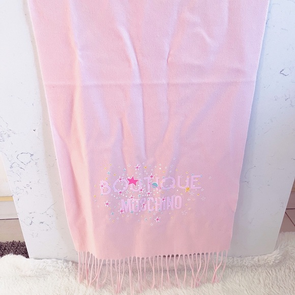 Authentic Moschino XL Merino Wool Baby Pink Pastel Star Logo Scarf - Picture 6 of 11